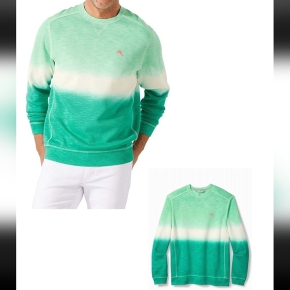 Tommy Bahama Tobago Bay Horizon Crew Turquoise Cabbage Size L - Picture 1 of 10